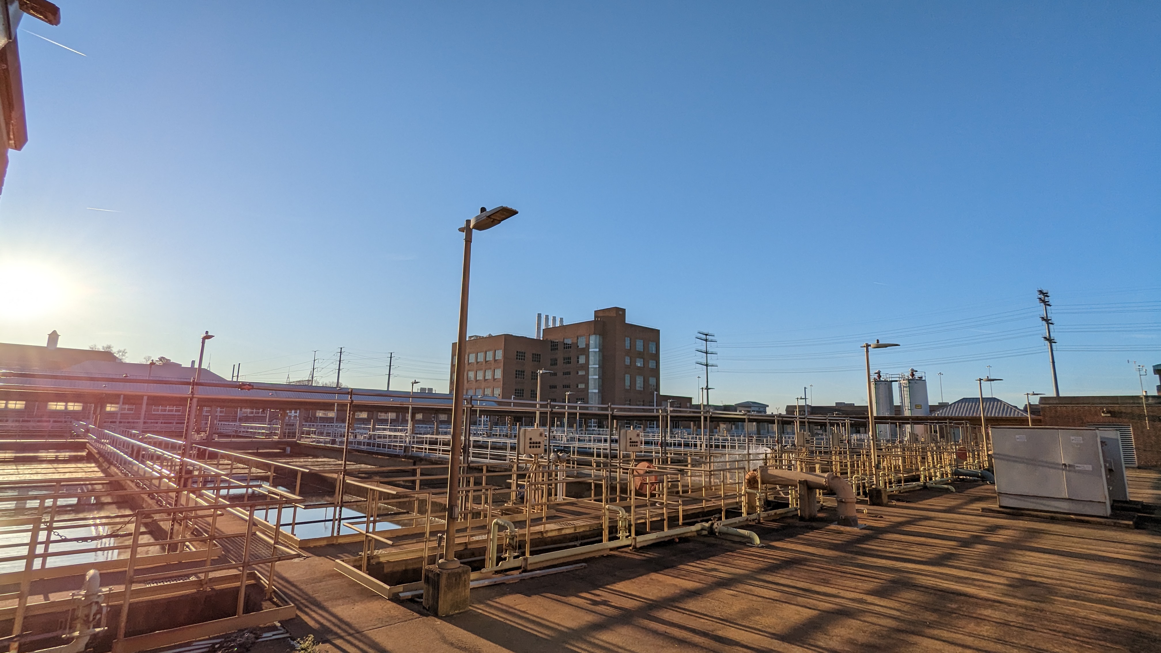 The sun sets over the AlexRenew wastewater treatment plant. 