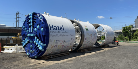 image of a tunnel boring machine with Hazel printed on the side in blue.