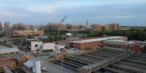 An aerial view of the wastewater treatment plant