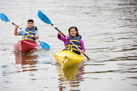 Brother Sister Kayaking Landscape 